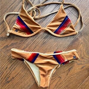 Aviator Nation Gold Velvet String Bikini